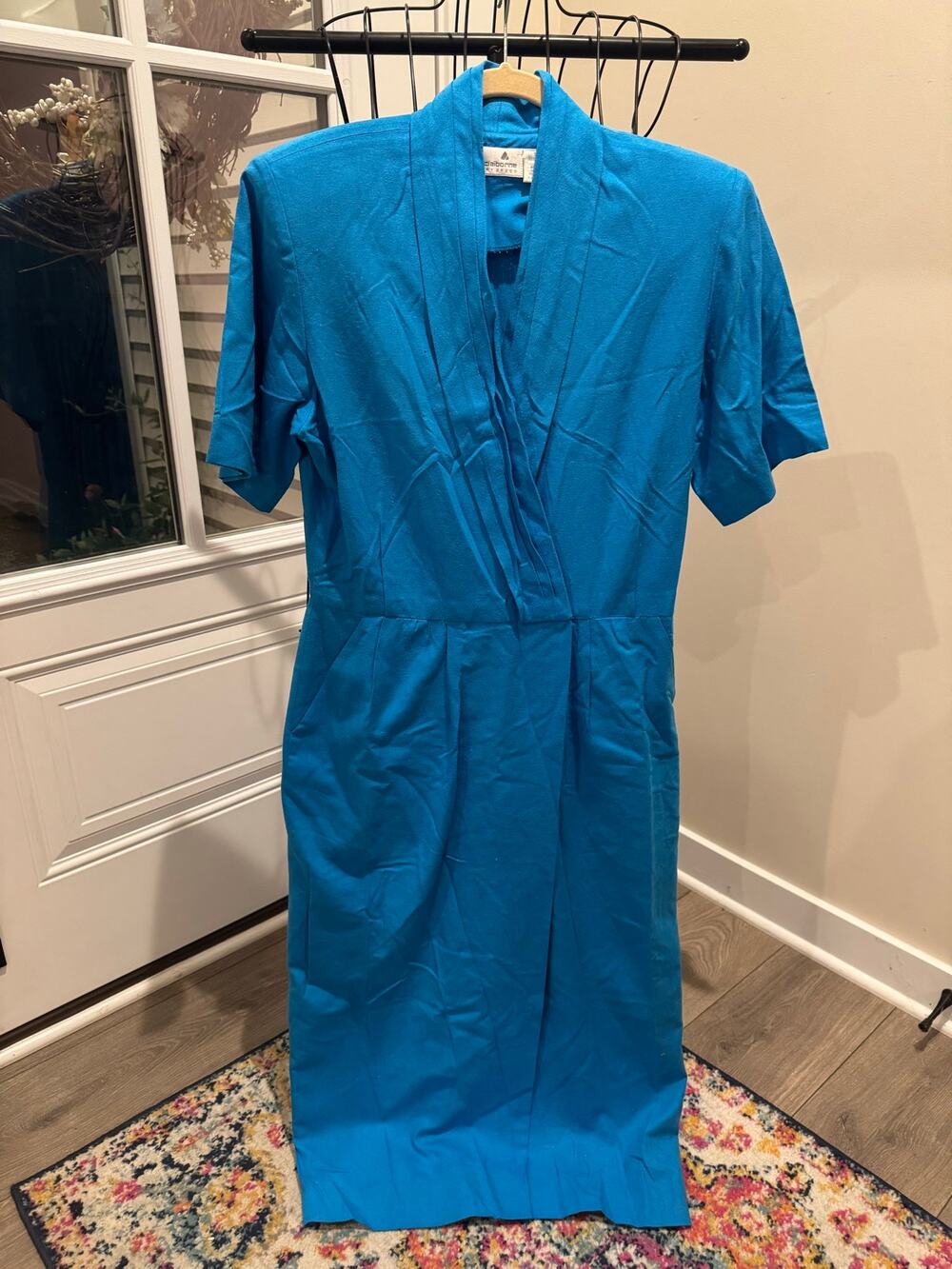 Liz Claiborne Sport teal blue midi silk short sleeve v neck Dress Size 10